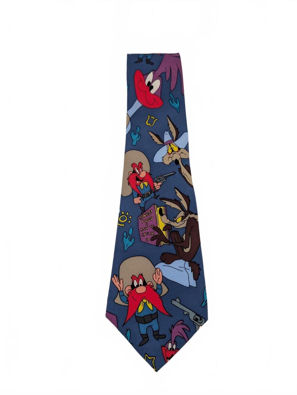 Looney Tunes Balancine Yosemite Sam Wile E Coyote Novelty Tie Mens Classic Blue